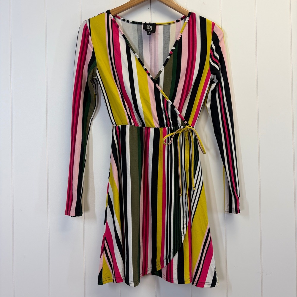 Derek Heart Y2K Striped Wrap Dress Women Small Dopamine Clubwear Night Out Party